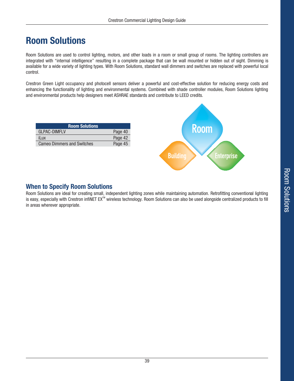 Room solutions, When to specify room solutions | Crestron electronic Green Light GLPS-HSW-FT User Manual | Page 43 / 84