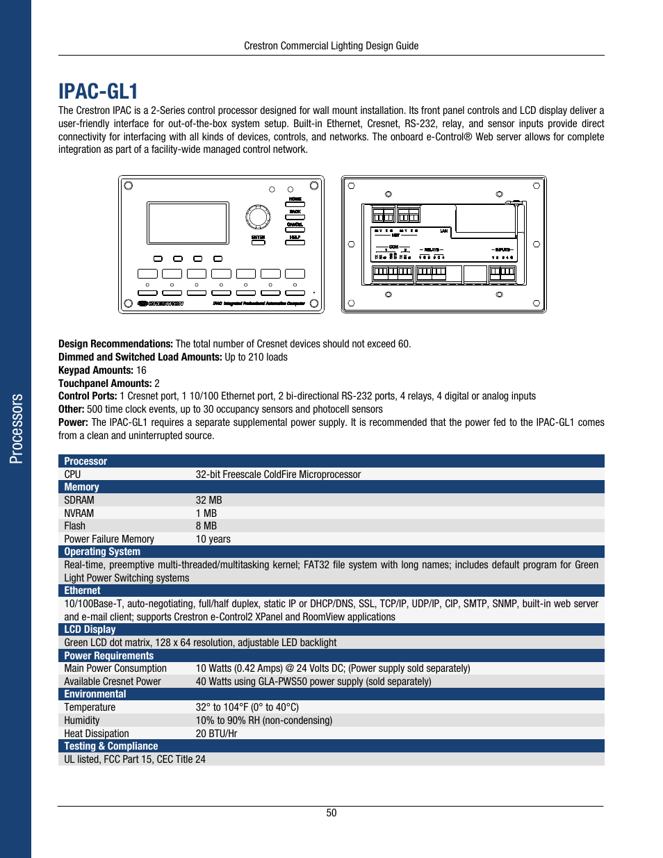 Ipac-gl1, Processors | Crestron electronic Green Light GLPS-HSW-FT User Manual | Page 54 / 84