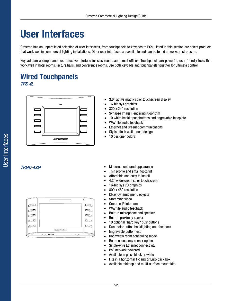 Wired touchpanels, User interfaces | Crestron electronic Green Light GLPS-HSW-FT User Manual | Page 56 / 84