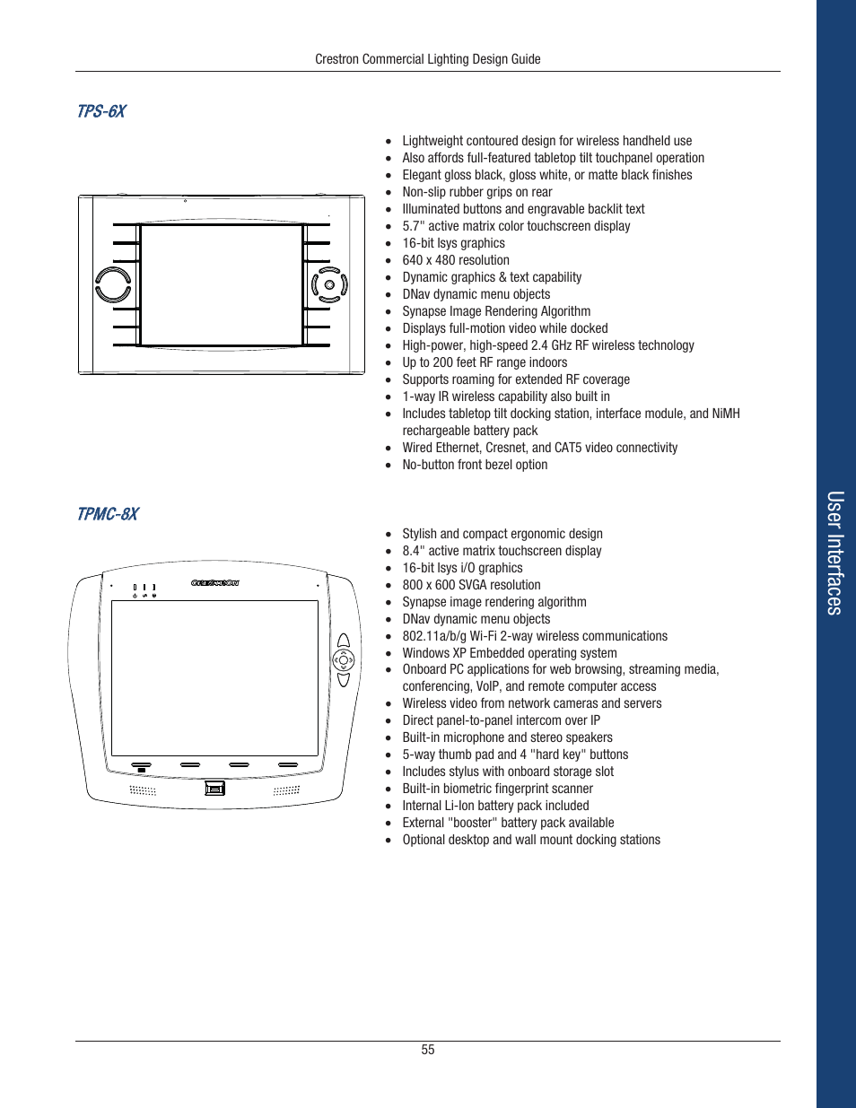 User interfaces, Tps-6x, Tpmc-8x | Crestron electronic Green Light GLPS-HSW-FT User Manual | Page 59 / 84