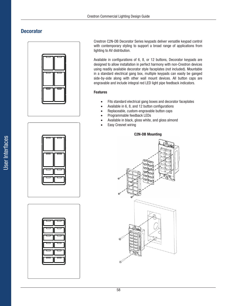 User interfaces, Decorator | Crestron electronic Green Light GLPS-HSW-FT User Manual | Page 62 / 84