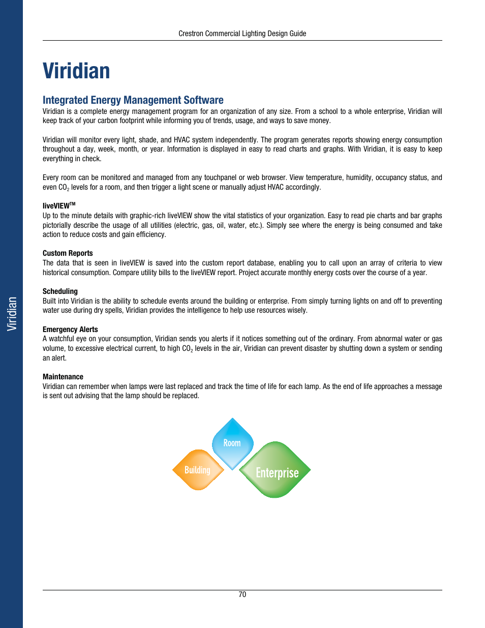 Viridian, Virid ian, Integrated energy management software | Crestron electronic Green Light GLPS-HSW-FT User Manual | Page 74 / 84