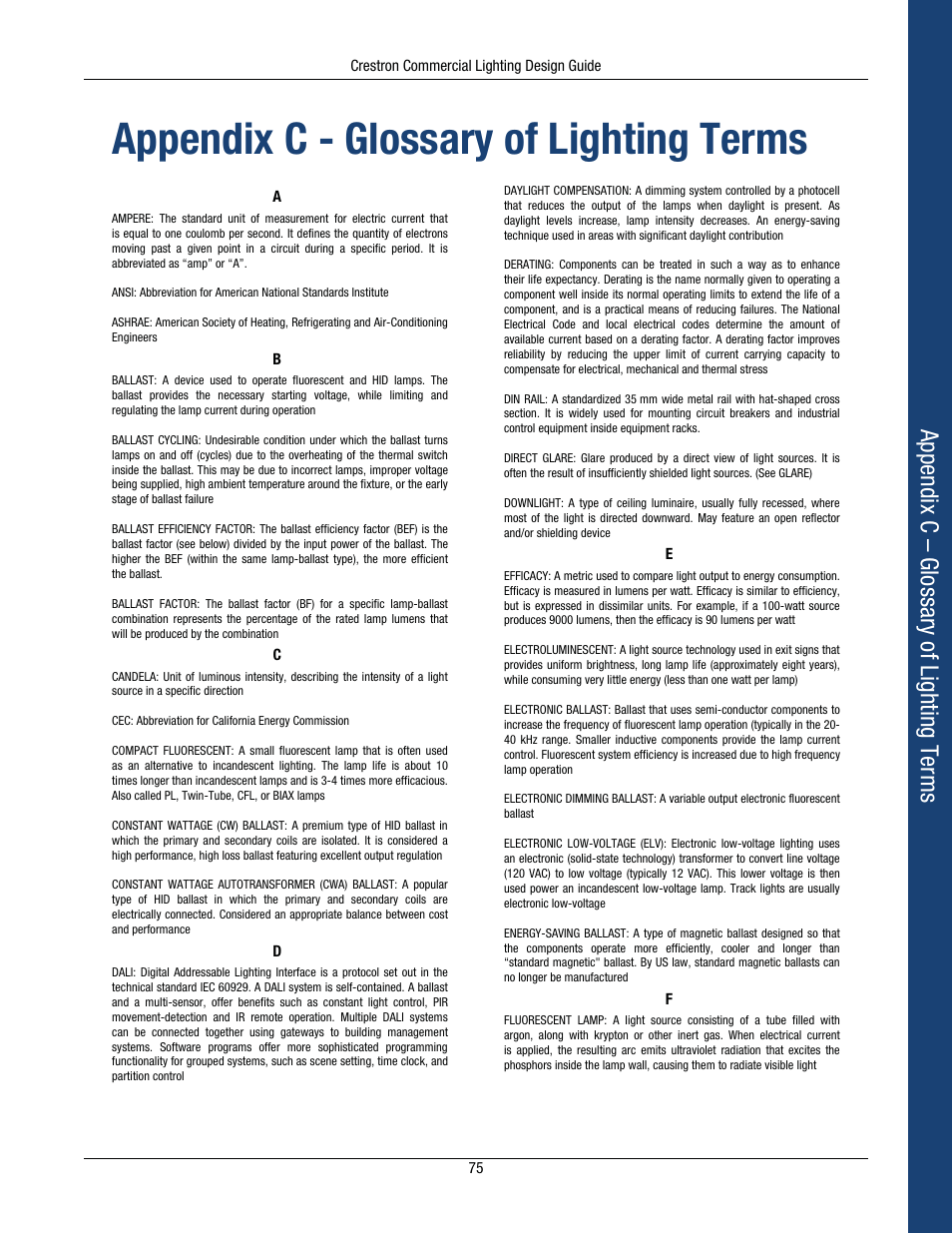 Appendix c - glossary of lighting terms, Appendix c – glossary of lighting ter m s | Crestron electronic Green Light GLPS-HSW-FT User Manual | Page 79 / 84