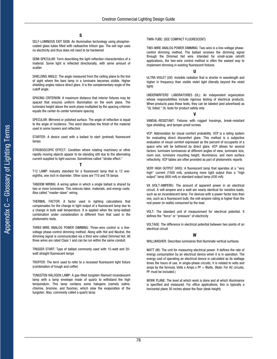 Appendix c – glossary of lighting ter m s | Crestron electronic Green Light GLPS-HSW-FT User Manual | Page 82 / 84