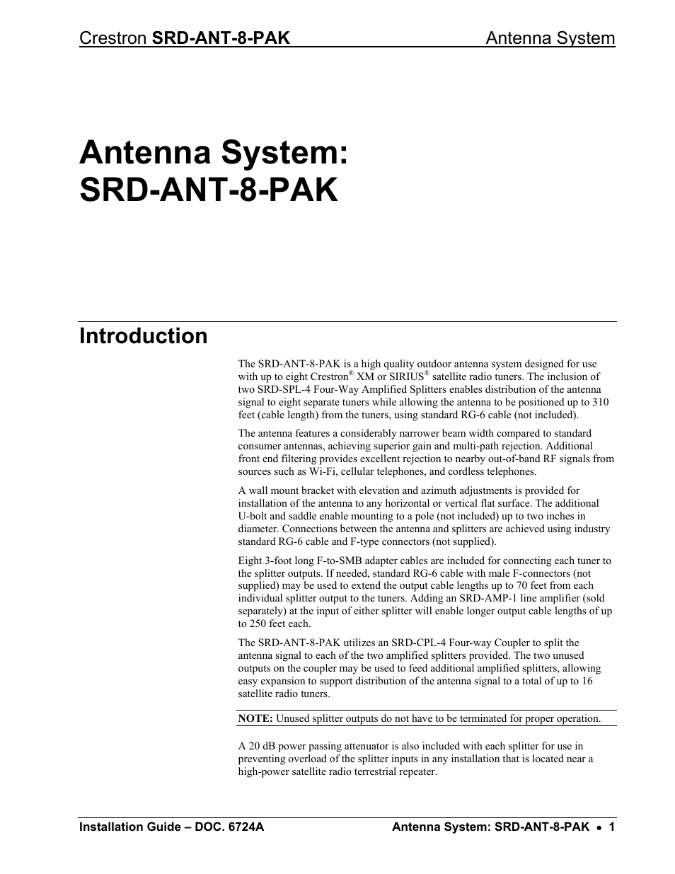 Antenna system: srd-ant-8-pak, Introduction, Crestron srd-ant-8-pak antenna system | Crestron electronic Antenna System SRD-ANT-8-PAK User Manual | Page 5 / 20