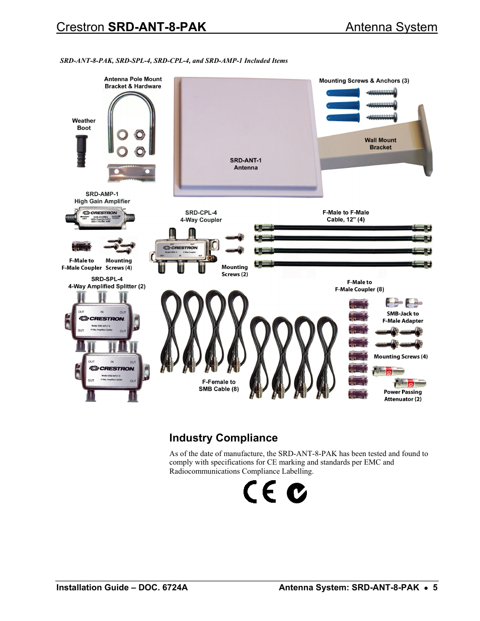 Industry compliance, Crestron srd-ant-8-pak antenna system | Crestron electronic Antenna System SRD-ANT-8-PAK User Manual | Page 9 / 20