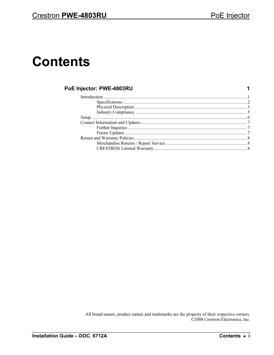 Crestron electronic Network Device PWE-4803RU User Manual | Page 2 / 12