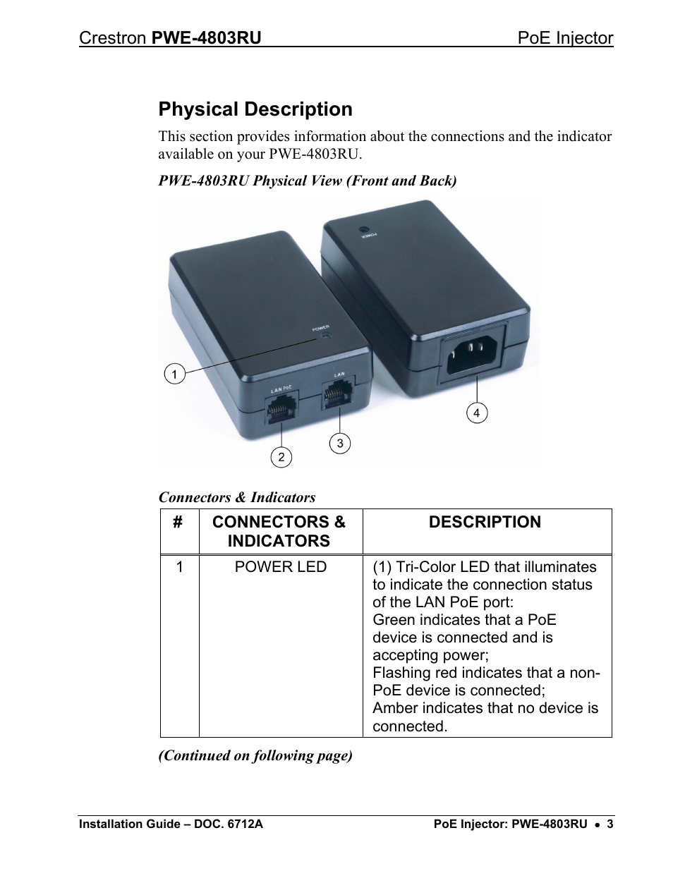 Physical description | Crestron electronic Network Device PWE-4803RU User Manual | Page 5 / 12