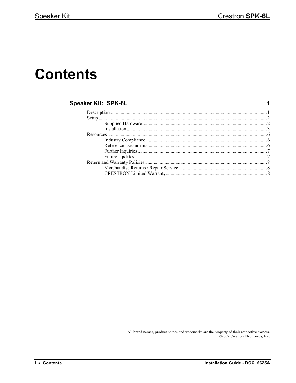 Crestron electronic SPK-6L User Manual | Page 2 / 12