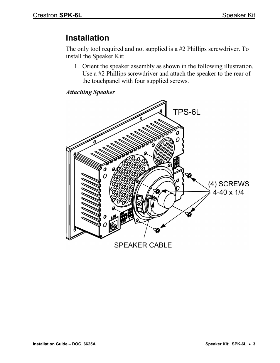 Installation | Crestron electronic SPK-6L User Manual | Page 5 / 12