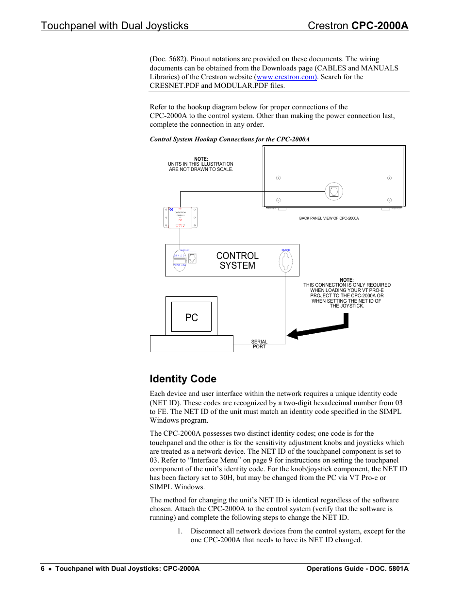 Identity code, Touchpanel with dual joysticks crestron cpc-2000a, Control system | Crestron electronic CPC-2000A User Manual | Page 10 / 24