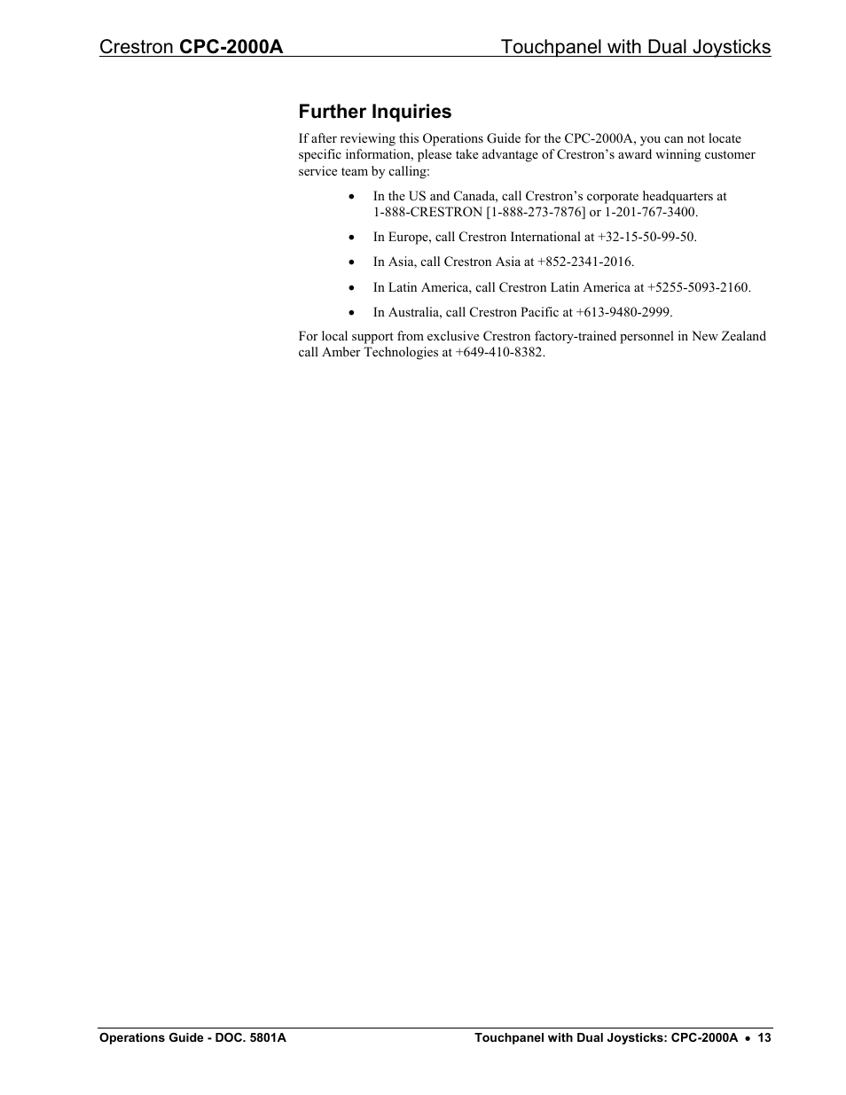 Further inquiries, Crestron cpc-2000a touchpanel with dual joysticks | Crestron electronic CPC-2000A User Manual | Page 17 / 24