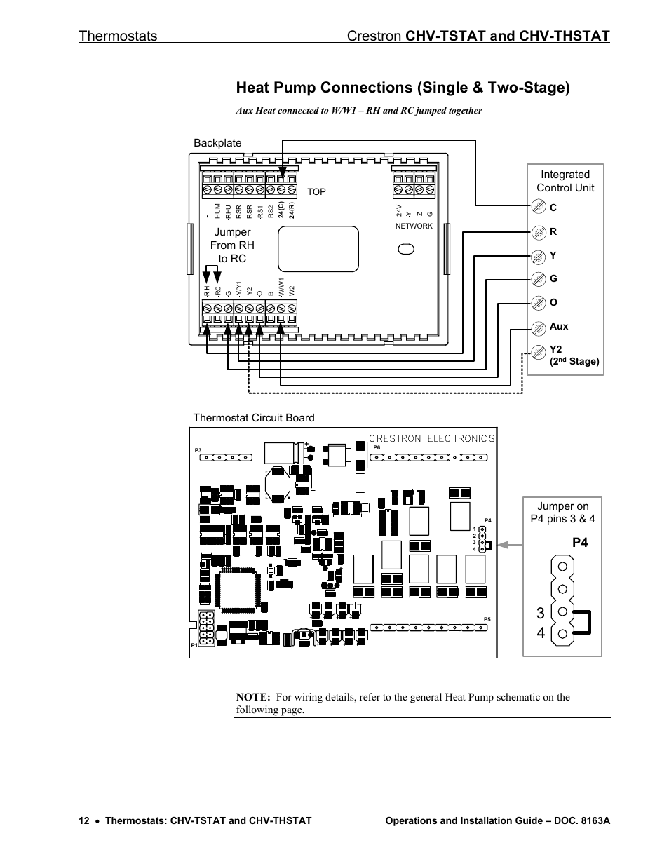 Heat pump connections (single & two-stage), Thermostats crestron chv-tstat and chv-thstat | Crestron electronic CHV-THSTAT User Manual | Page 16 / 48
