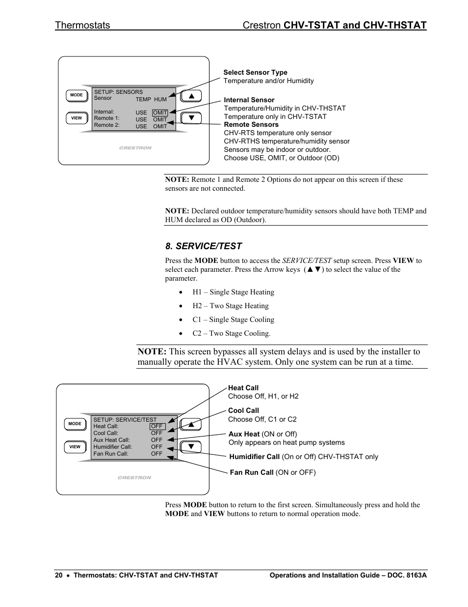 Service/test, Thermostats crestron chv-tstat and chv-thstat | Crestron electronic CHV-THSTAT User Manual | Page 24 / 48