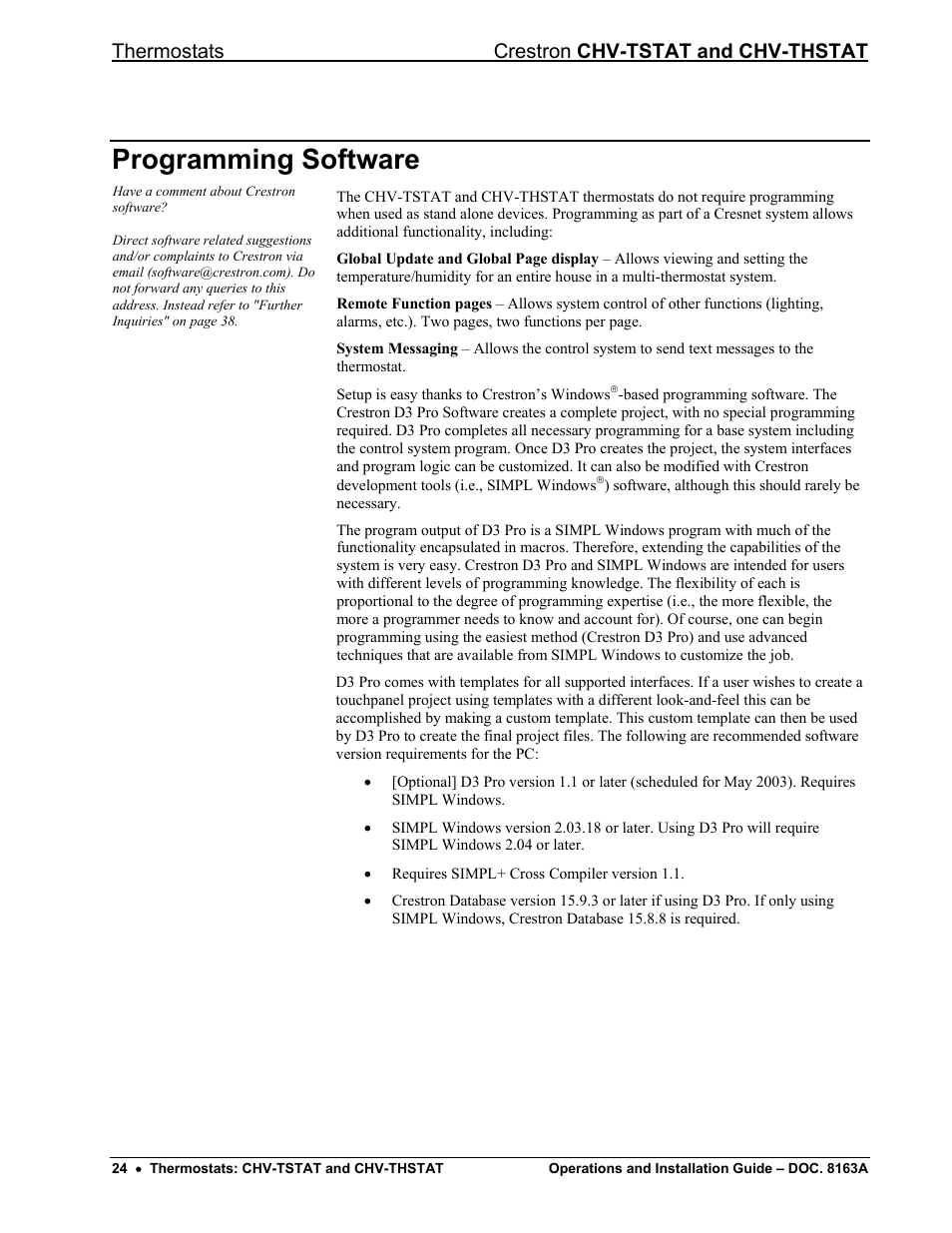 Programming software, Thermostats crestron chv-tstat and chv-thstat | Crestron electronic CHV-THSTAT User Manual | Page 28 / 48