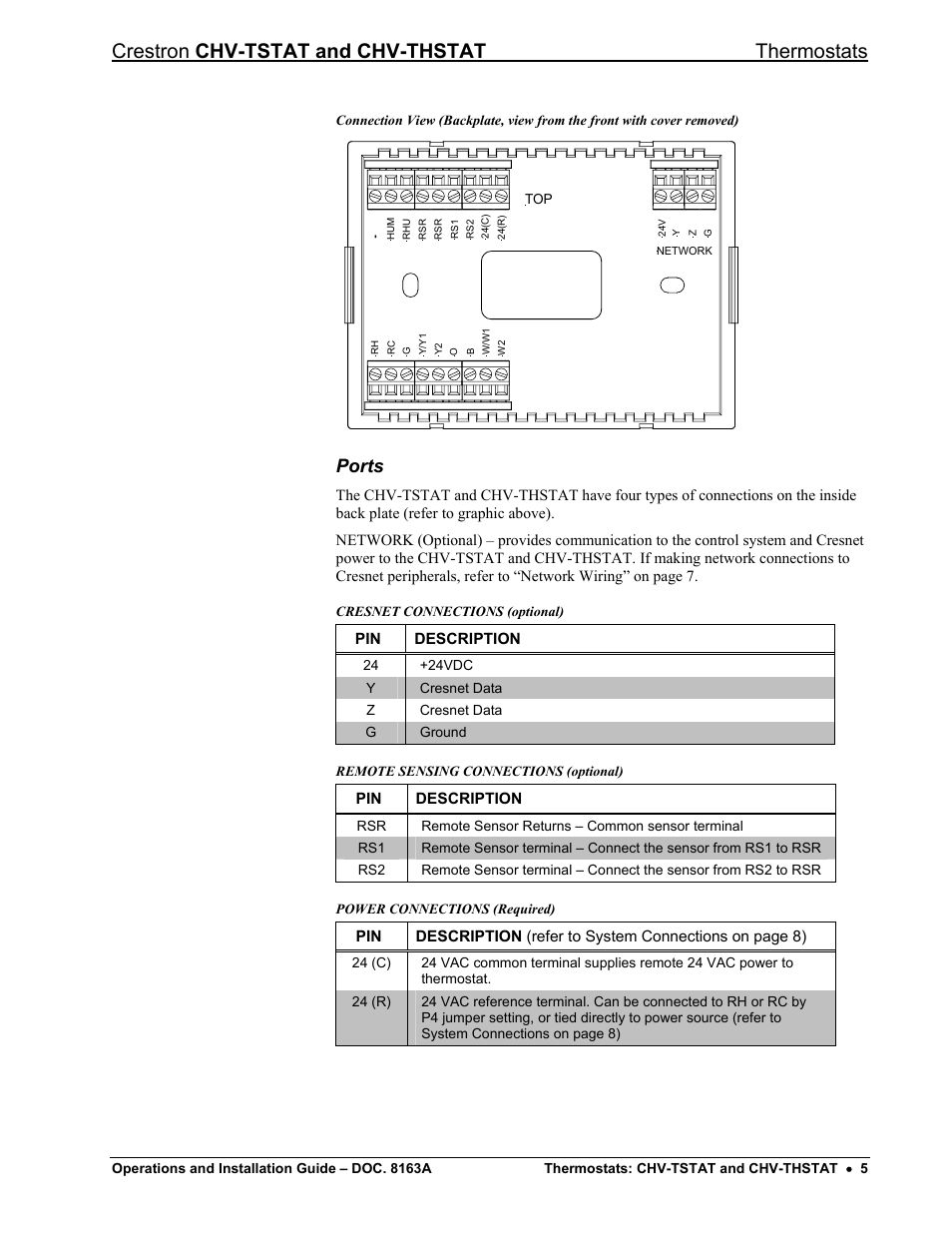 Ports, 5 fo, Crestron chv-tstat and chv-thstat thermostats | Crestron electronic CHV-THSTAT User Manual | Page 9 / 48