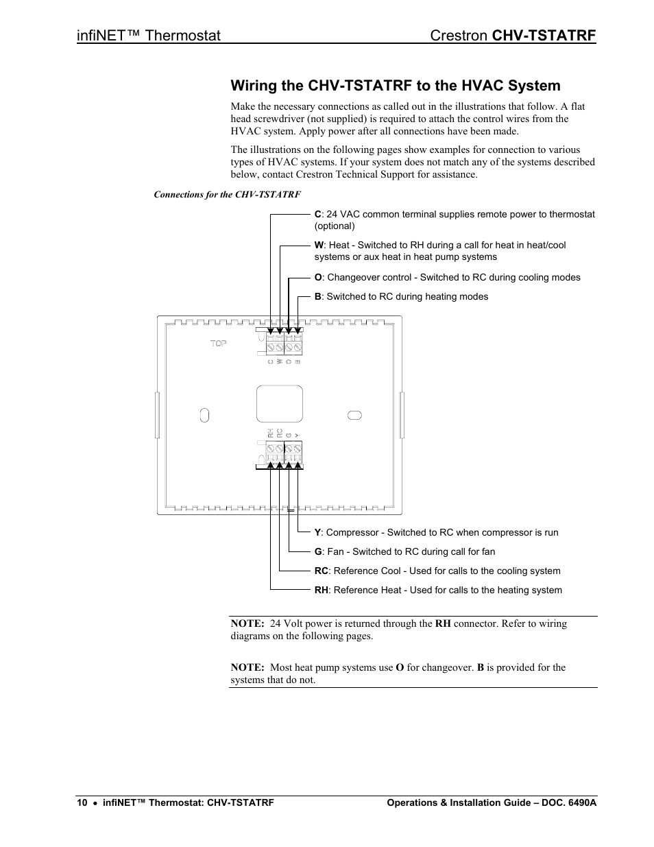 Wiring the chv-tstatrf to the hvac system, Infinet™ thermostat crestron chv-tstatrf | Crestron electronic CHV-TSTATRF User Manual | Page 14 / 48