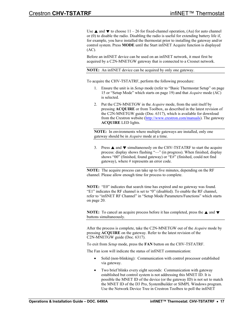 Crestron chv-tstatrf infinet™ thermostat | Crestron electronic CHV-TSTATRF User Manual | Page 21 / 48