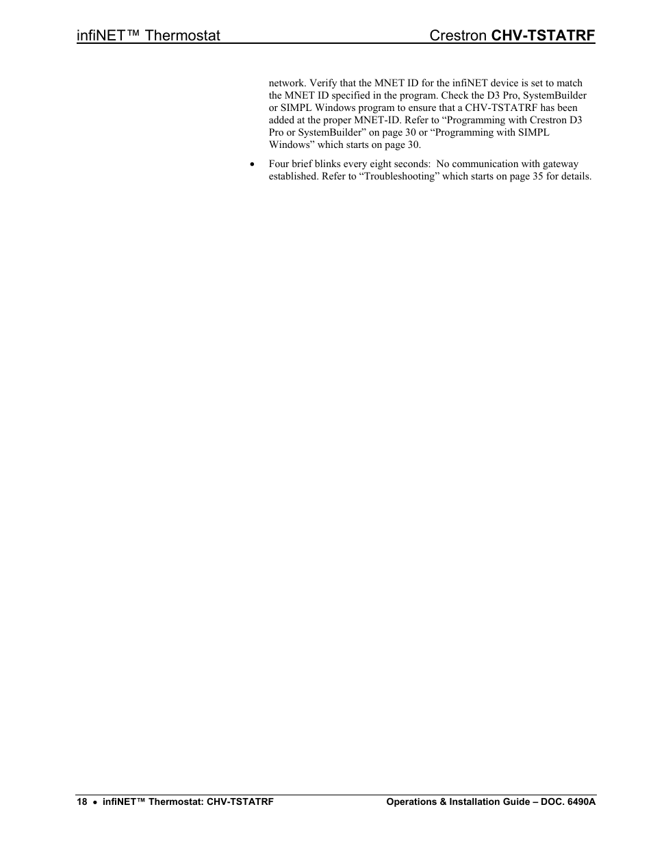 Infinet™ thermostat crestron chv-tstatrf | Crestron electronic CHV-TSTATRF User Manual | Page 22 / 48