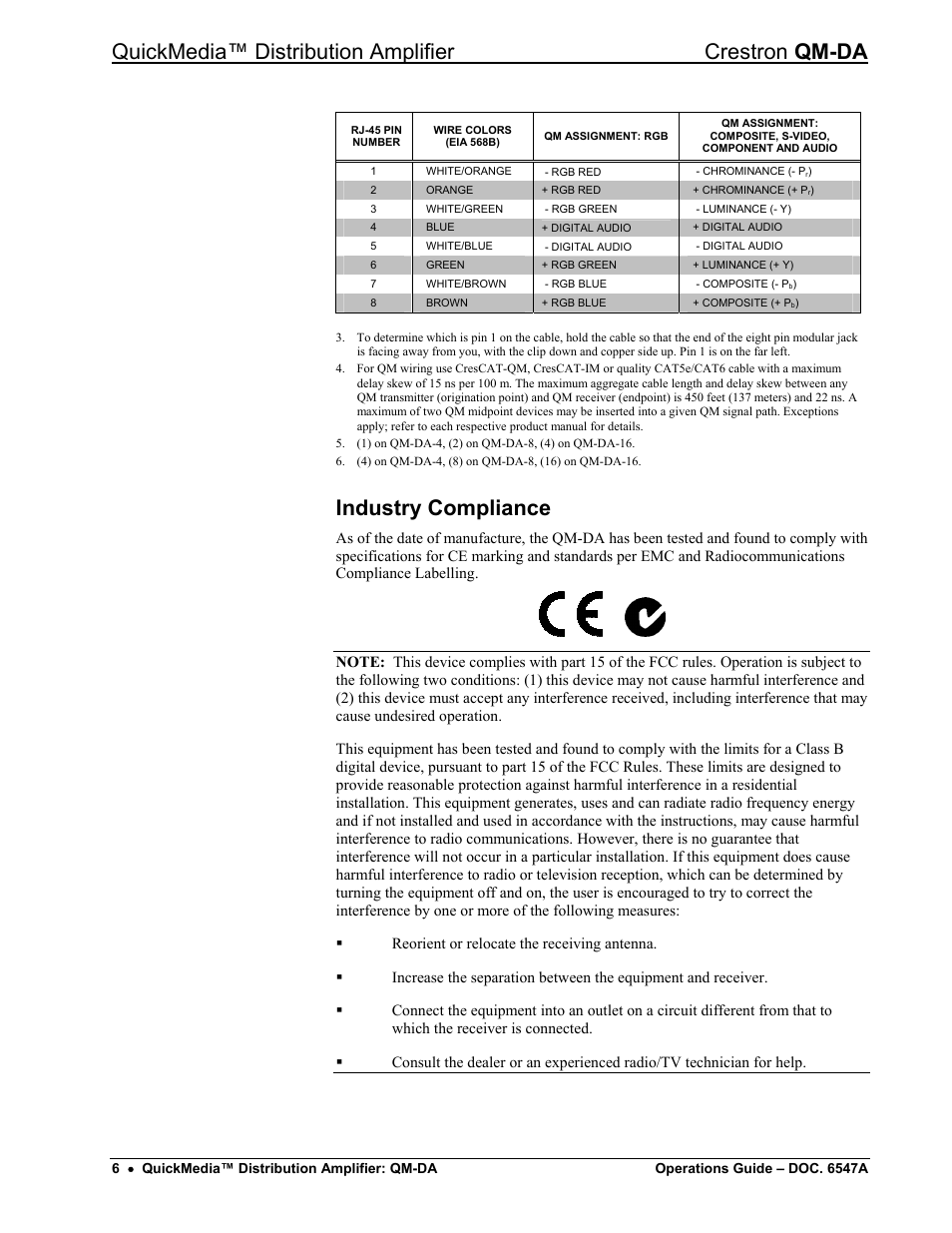 Industry compliance, Quickmedia™ distribution amplifier crestron qm-da | Crestron electronic Manual QM-DA User Manual | Page 10 / 20
