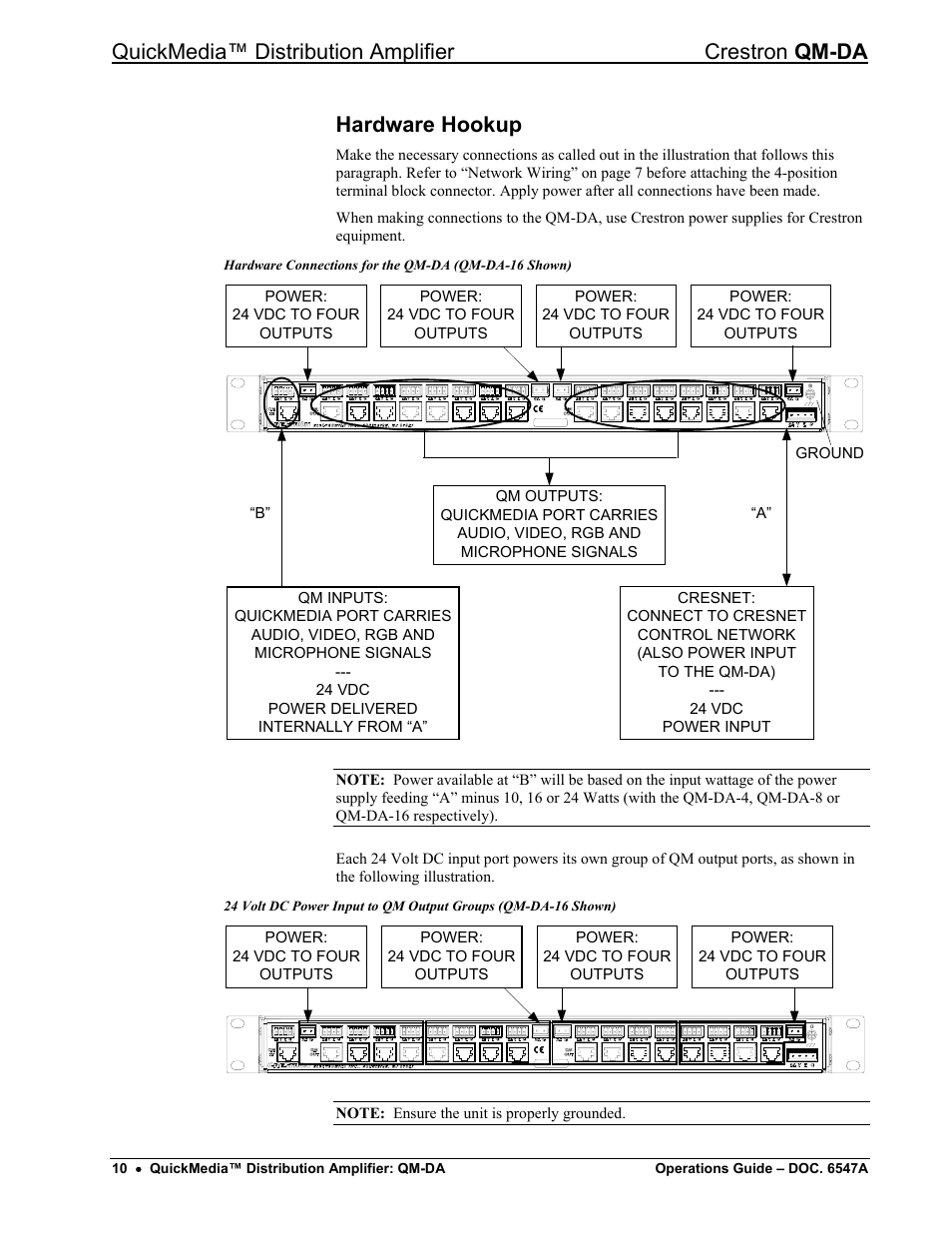 Hardware hookup, Quickmedia™ distribution amplifier crestron qm-da | Crestron electronic Manual QM-DA User Manual | Page 14 / 20