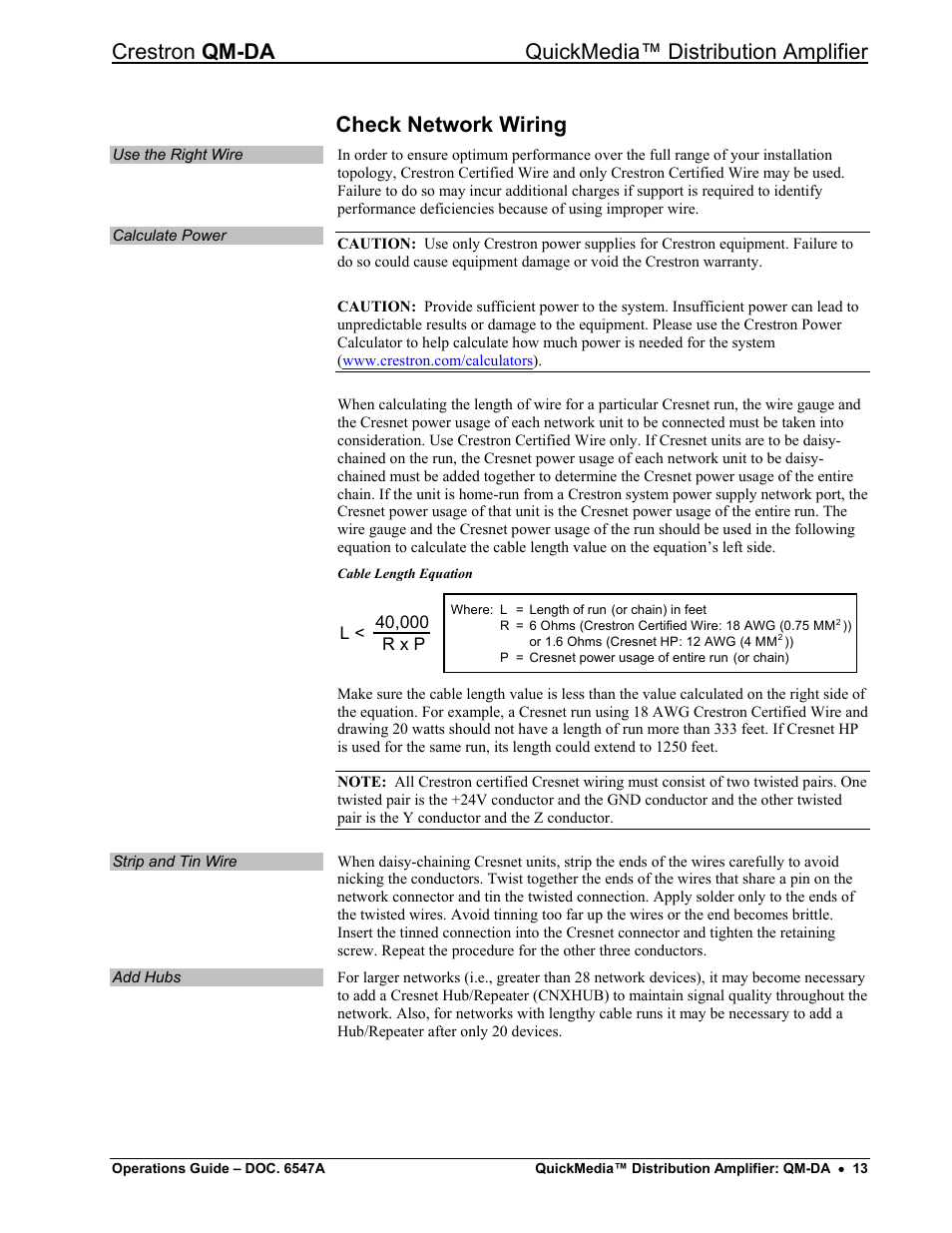 Check network wiring, Crestron qm-da quickmedia™ distribution amplifier | Crestron electronic Manual QM-DA User Manual | Page 17 / 20