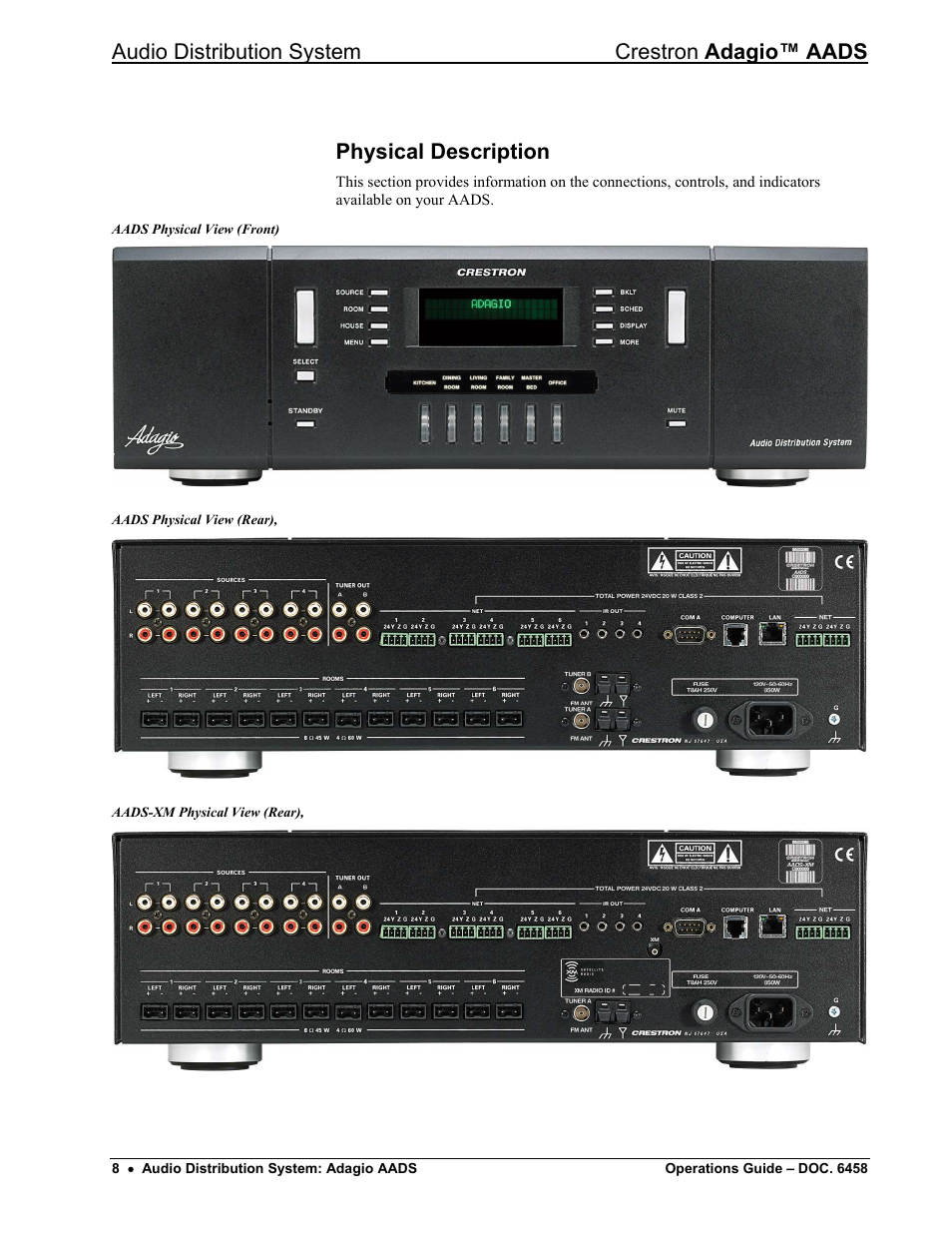 Physical description, Audio distribution system crestron adagio™ aads | Crestron electronic on wall speaker User Manual | Page 12 / 68
