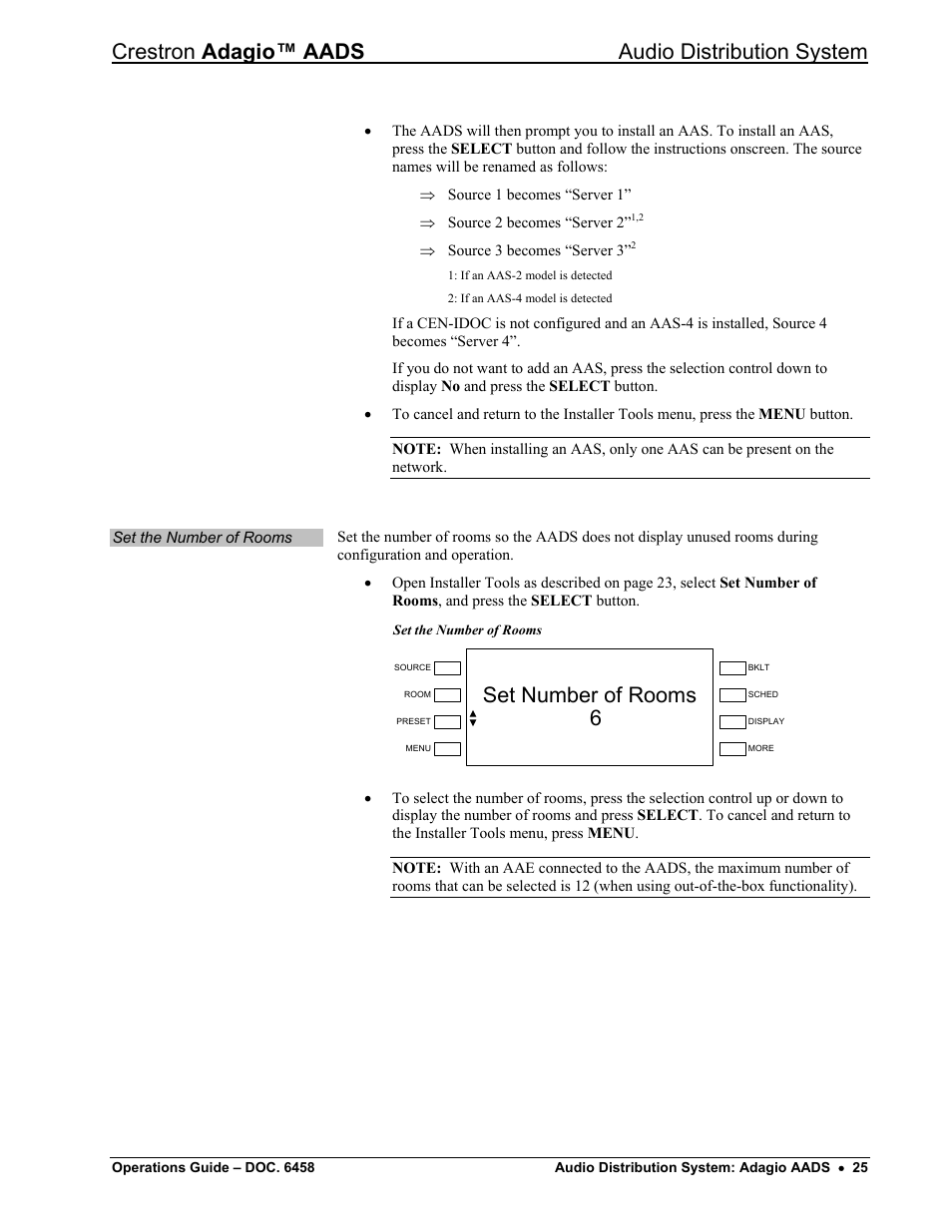 Crestron adagio™ aads audio distribution system, Set number of rooms 6 | Crestron electronic on wall speaker User Manual | Page 29 / 68