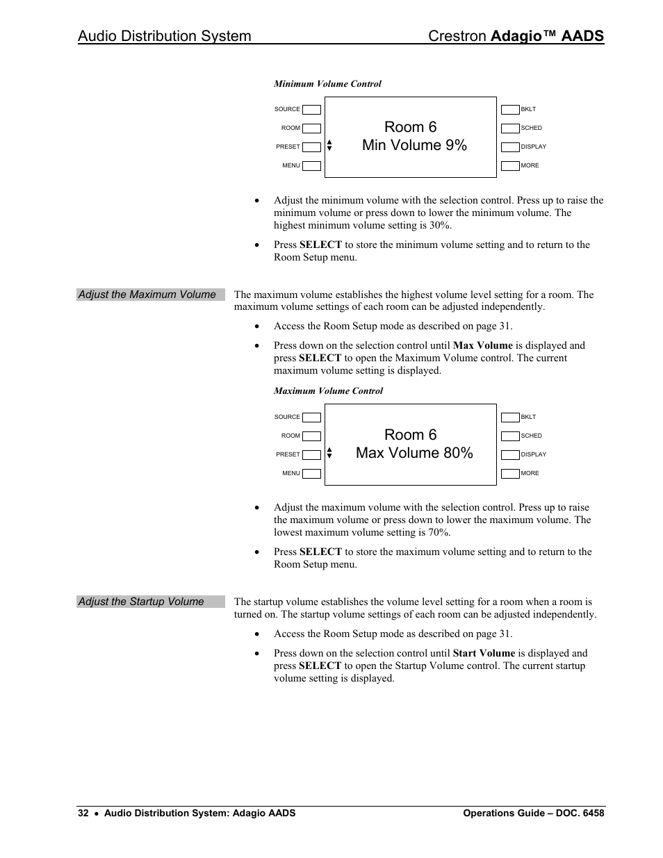 Configure presets, Audio distribution system crestron adagio™ aads, Room 6 min volume 9 | Room 6 max volume 80 | Crestron electronic on wall speaker User Manual | Page 36 / 68