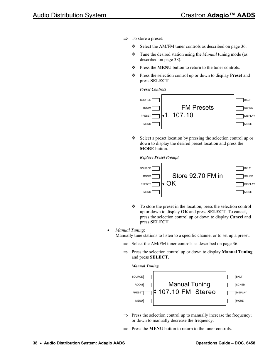 Audio distribution system crestron adagio™ aads, Store 92.70 fm in ok | Crestron electronic on wall speaker User Manual | Page 42 / 68