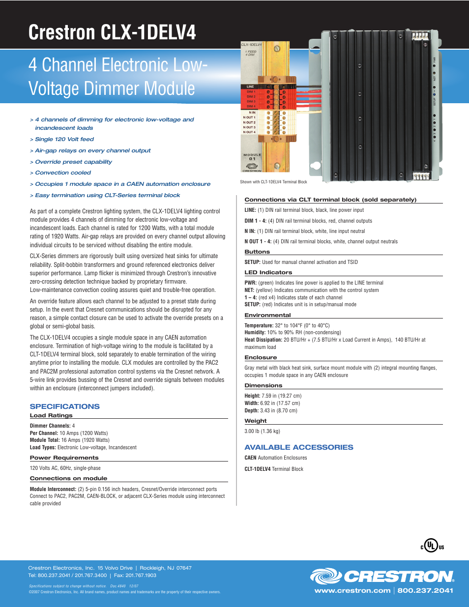 Crestron electronic CLX-1DELV4 User Manual | 1 page
