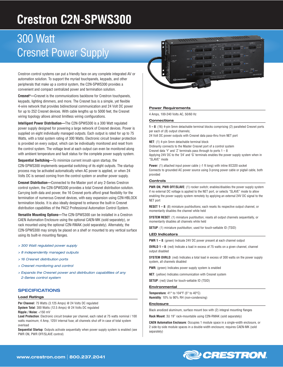 Crestron electronic C2N-SPWS300 User Manual | 2 pages