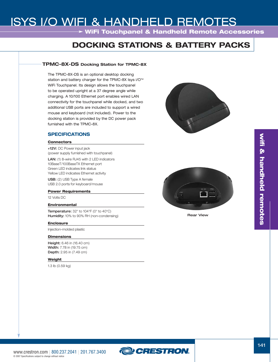 48399_141.pdf, Isys i/o wifi & handheld remotes, Docking stations & battery packs | Wifi & handheld remotes, Wifi touchpanel & handheld remote accessories | Crestron electronic CNRFGWA-418 User Manual | Page 15 / 26