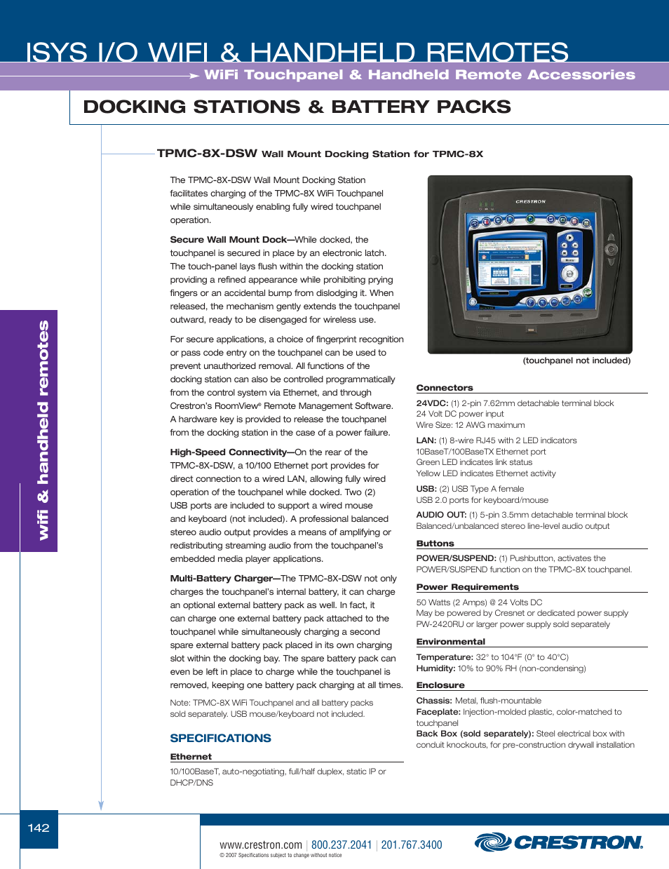 48399_142.pdf, Isys i/o wifi & handheld remotes, Docking stations & battery packs | Wifi & handheld remotes, Wifi touchpanel & handheld remote accessories | Crestron electronic CNRFGWA-418 User Manual | Page 16 / 26