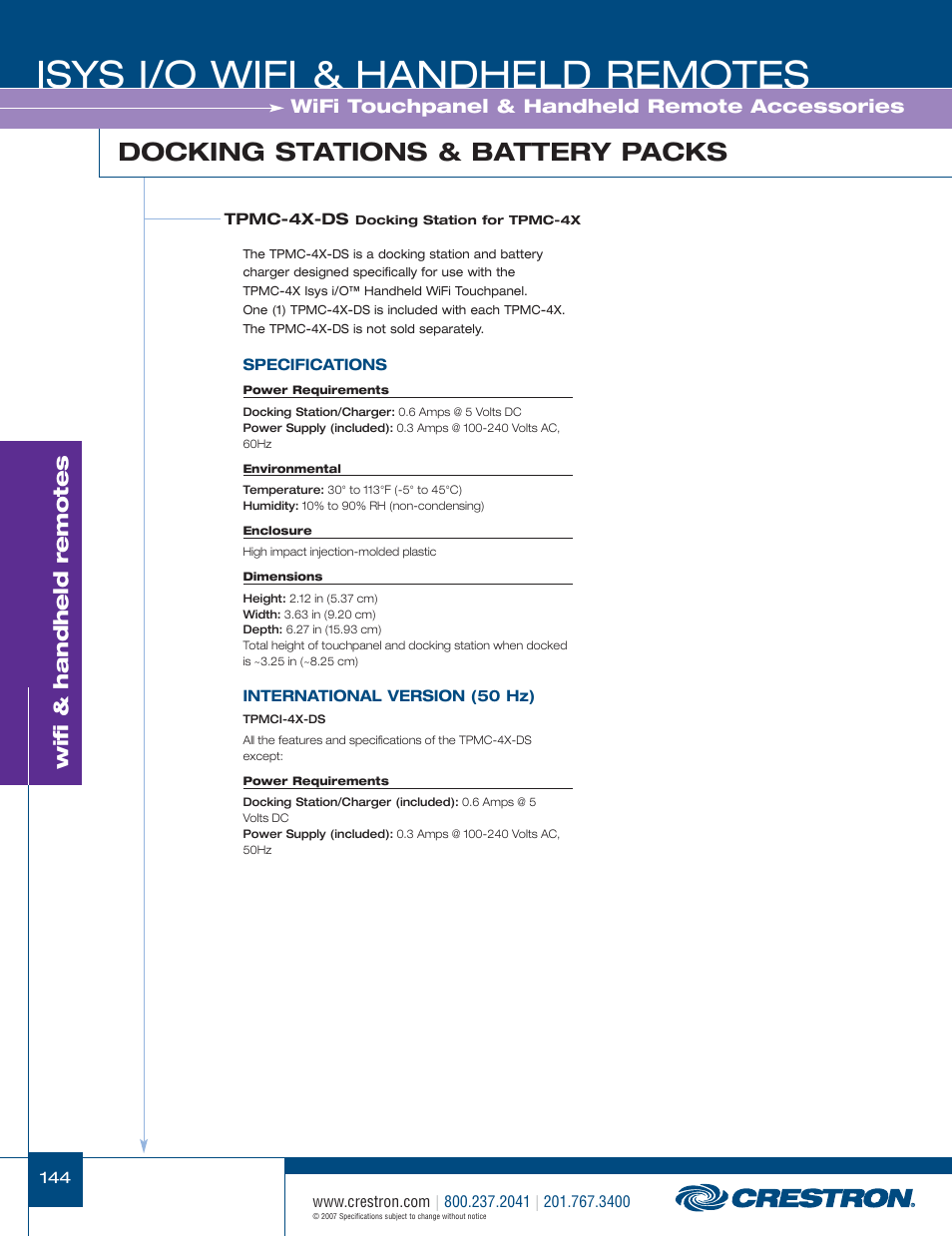 48399_144.pdf, Isys i/o wifi & handheld remotes, Docking stations & battery packs | Wifi & handheld remotes, Wifi touchpanel & handheld remote accessories | Crestron electronic CNRFGWA-418 User Manual | Page 18 / 26