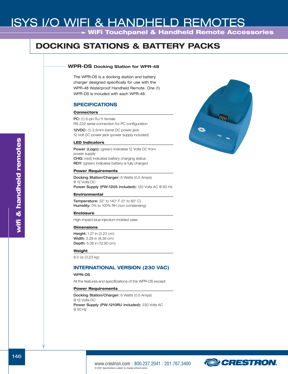 48399_146.pdf, Isys i/o wifi & handheld remotes, Docking stations & battery packs | Wifi & handheld remotes, Wifi touchpanel & handheld remote accessories | Crestron electronic CNRFGWA-418 User Manual | Page 20 / 26