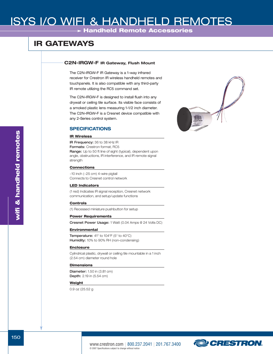 48399_150.pdf, Isys i/o wifi & handheld remotes, Ir gateways | Wifi & handheld remotes, Handheld remote accessories | Crestron electronic CNRFGWA-418 User Manual | Page 24 / 26