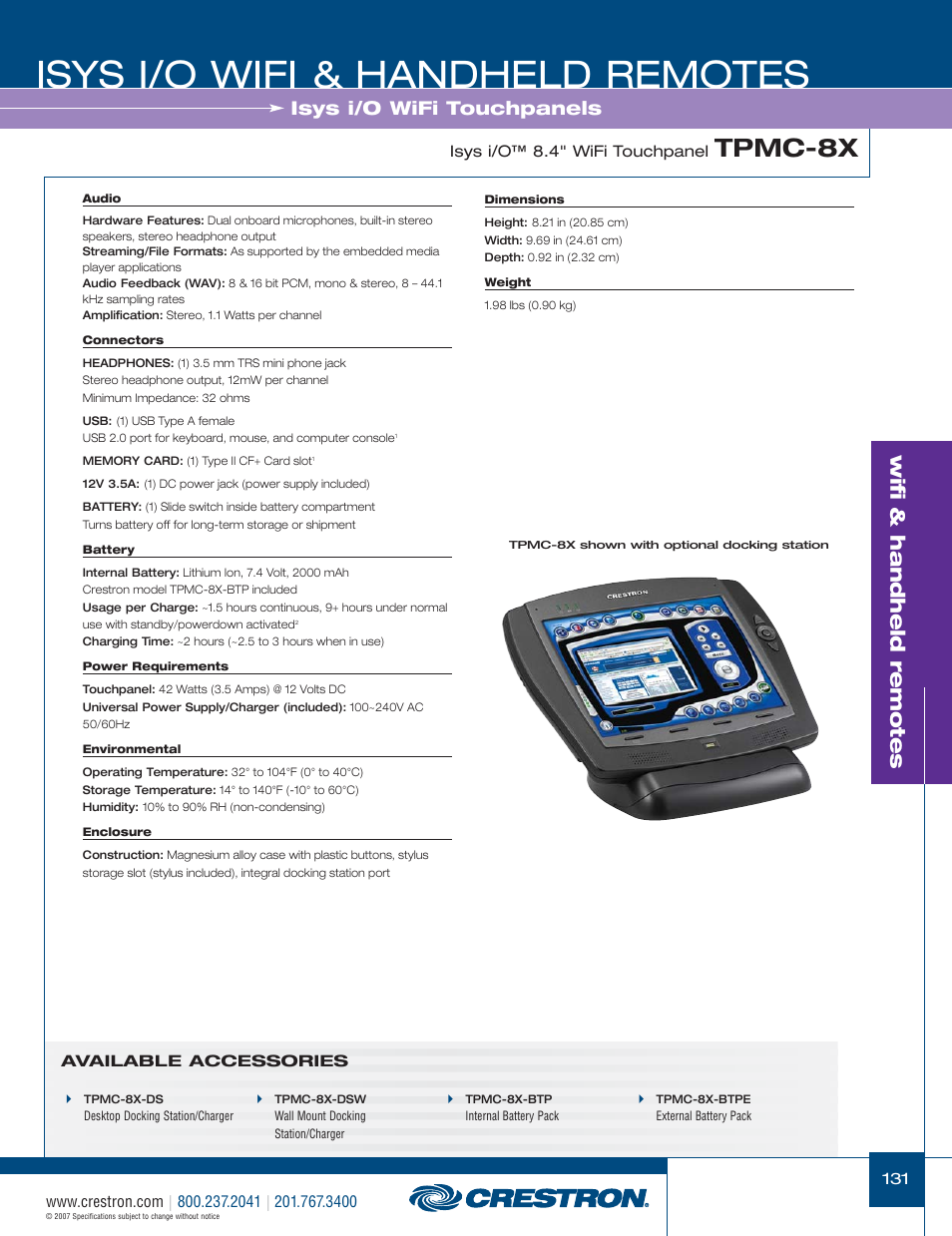 48399_131.pdf, Isys i/o wifi & handheld remotes, Tpmc-8x | Wifi & handheld remotes, Isys i/o wifi touchpanels | Crestron electronic CNRFGWA-418 User Manual | Page 5 / 26