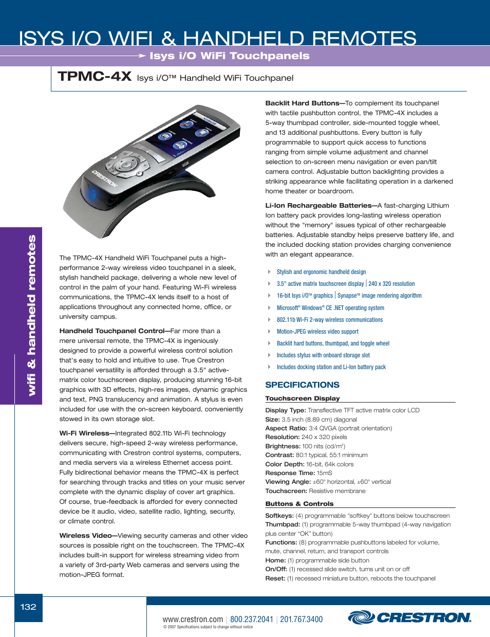 48399_132.pdf, Isys i/o wifi & handheld remotes, Tpmc-4x | Wifi & handheld remotes, Isys i/o wifi touchpanels | Crestron electronic CNRFGWA-418 User Manual | Page 6 / 26