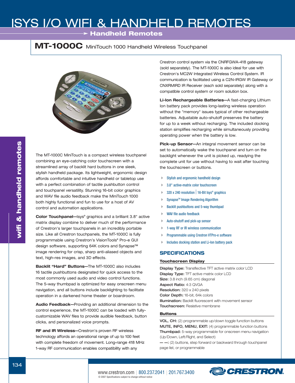 48399_134.pdf, Isys i/o wifi & handheld remotes, Mt-1000c | Wifi & handheld remotes, Handheld remotes | Crestron electronic CNRFGWA-418 User Manual | Page 8 / 26