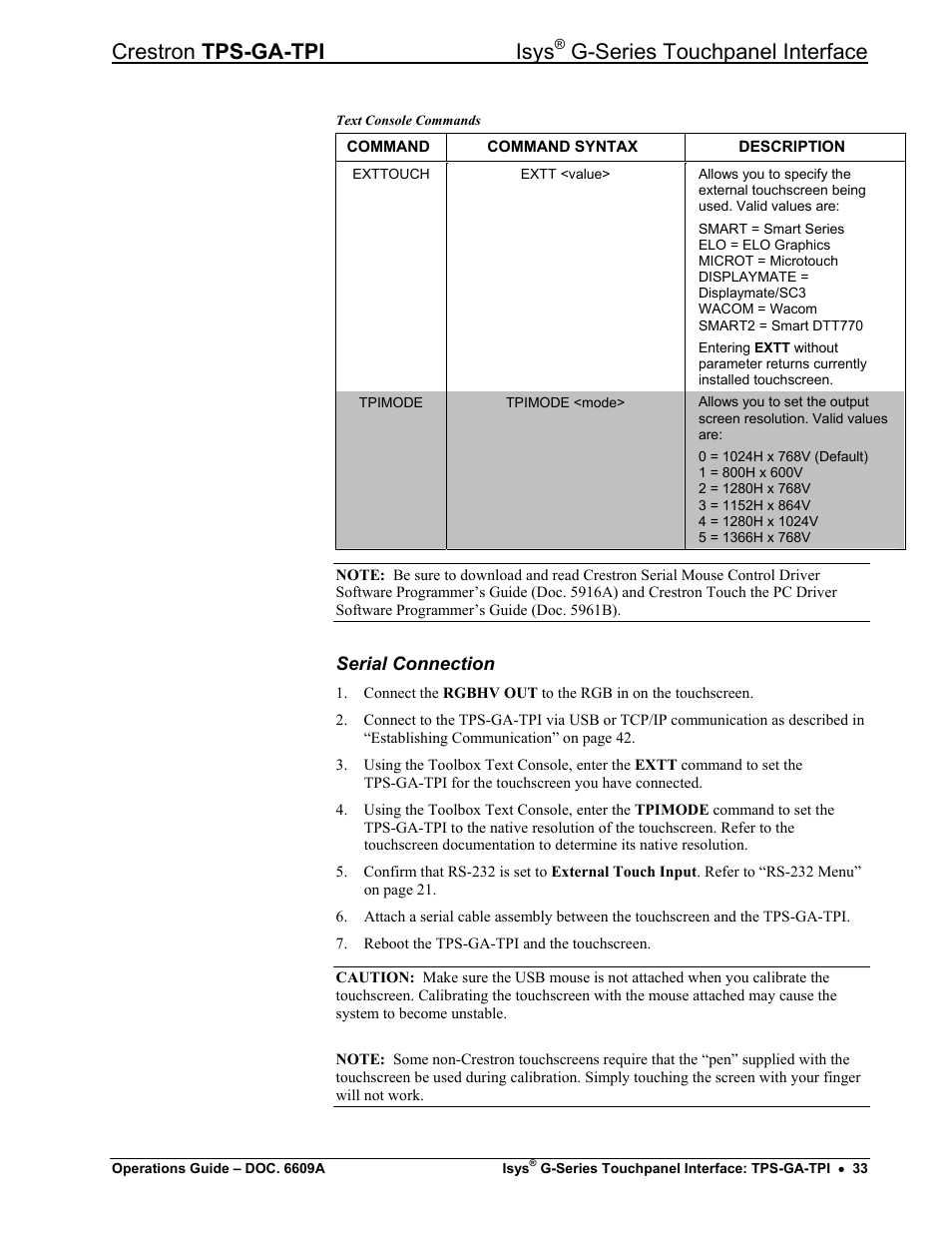 Crestron tps-ga-tpi isys, G-series touchpanel interface | Crestron electronic TPS-GA-TPI User Manual | Page 37 / 56