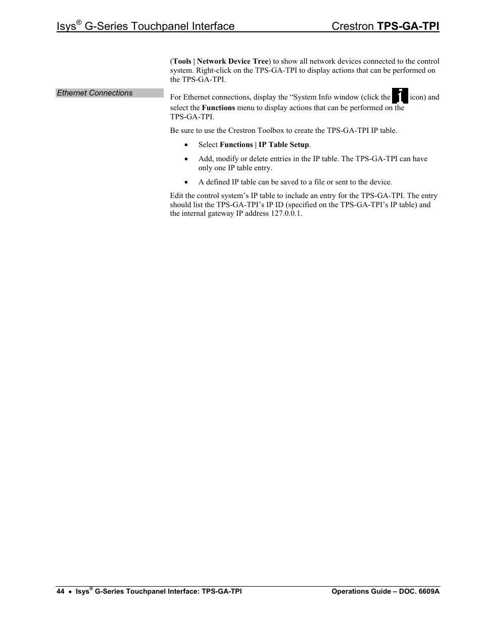 Isys, G-series touchpanel interface crestron tps-ga-tpi | Crestron electronic TPS-GA-TPI User Manual | Page 48 / 56