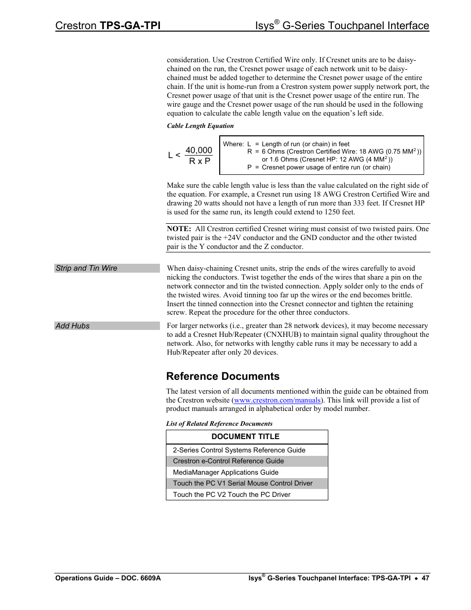 Reference documents, Crestron tps-ga-tpi isys, G-series touchpanel interface | Crestron electronic TPS-GA-TPI User Manual | Page 51 / 56