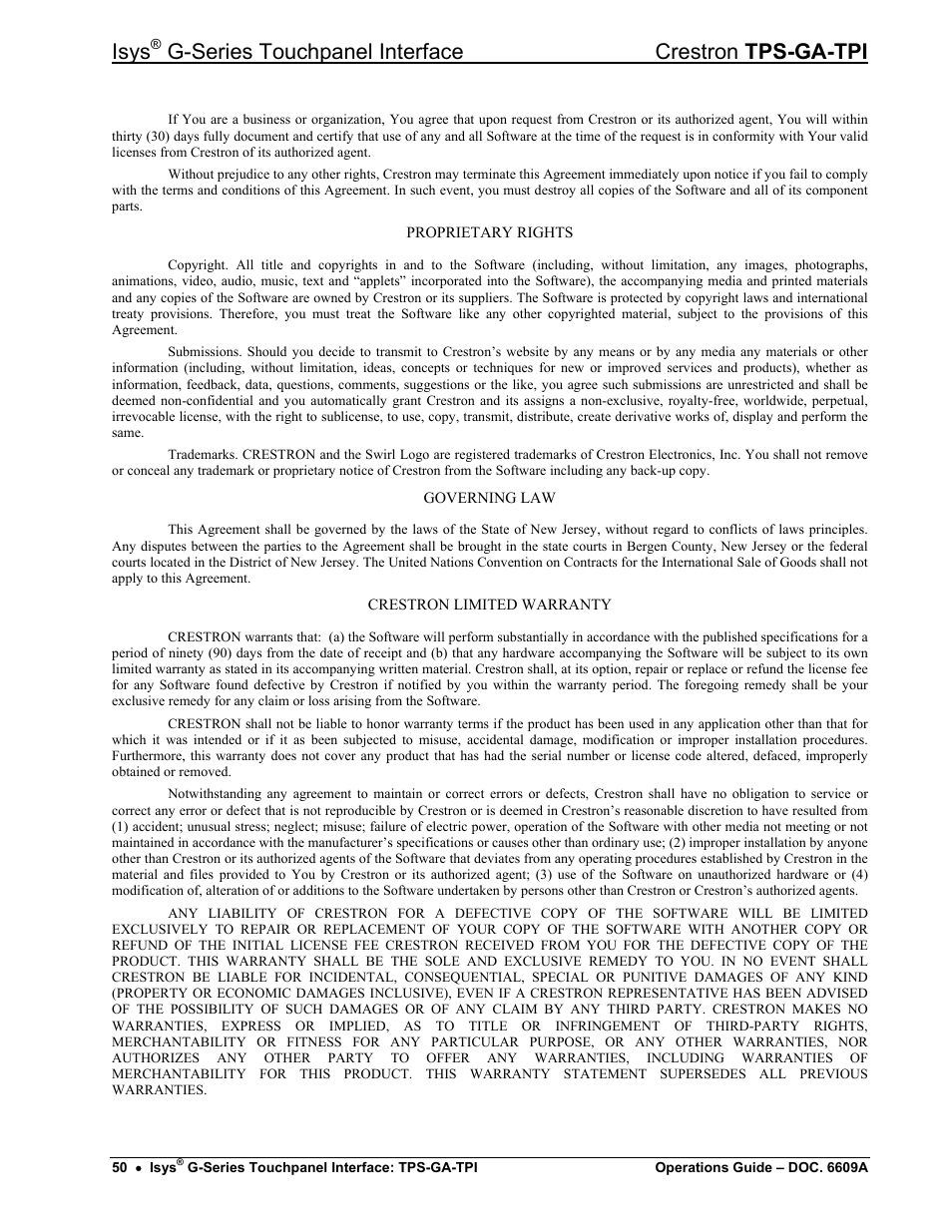Isys, G-series touchpanel interface crestron tps-ga-tpi | Crestron electronic TPS-GA-TPI User Manual | Page 54 / 56