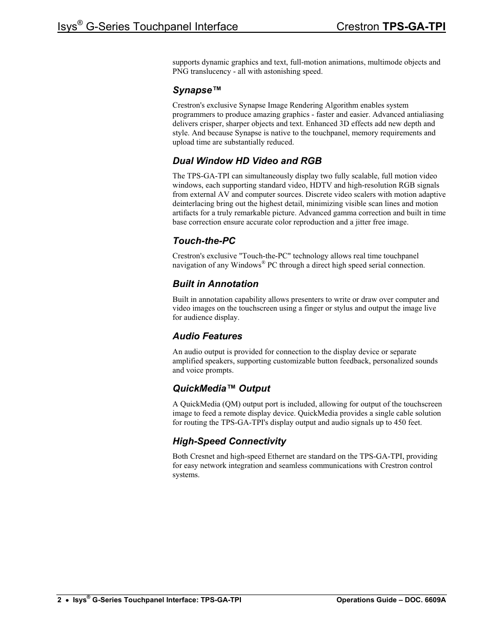 Isys, G-series touchpanel interface crestron tps-ga-tpi | Crestron electronic TPS-GA-TPI User Manual | Page 6 / 56