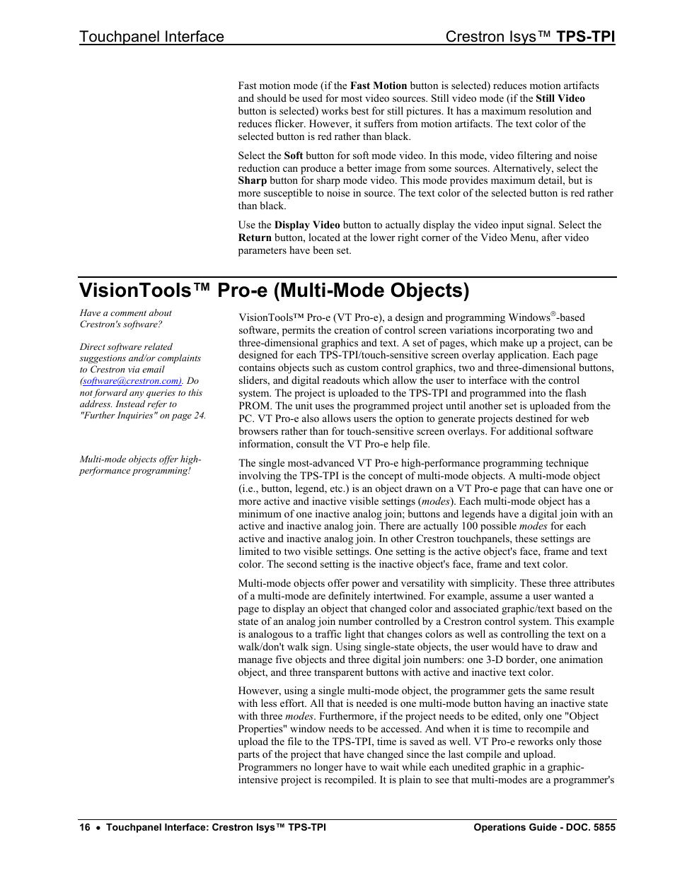 Visiontools™ pro-e \(multi-mode objects\), Visiontools™ pro-e (multi-mode objects), Touchpanel interface crestron isys™ tps-tpi | Crestron electronic TPS-TPI User Manual | Page 20 / 48