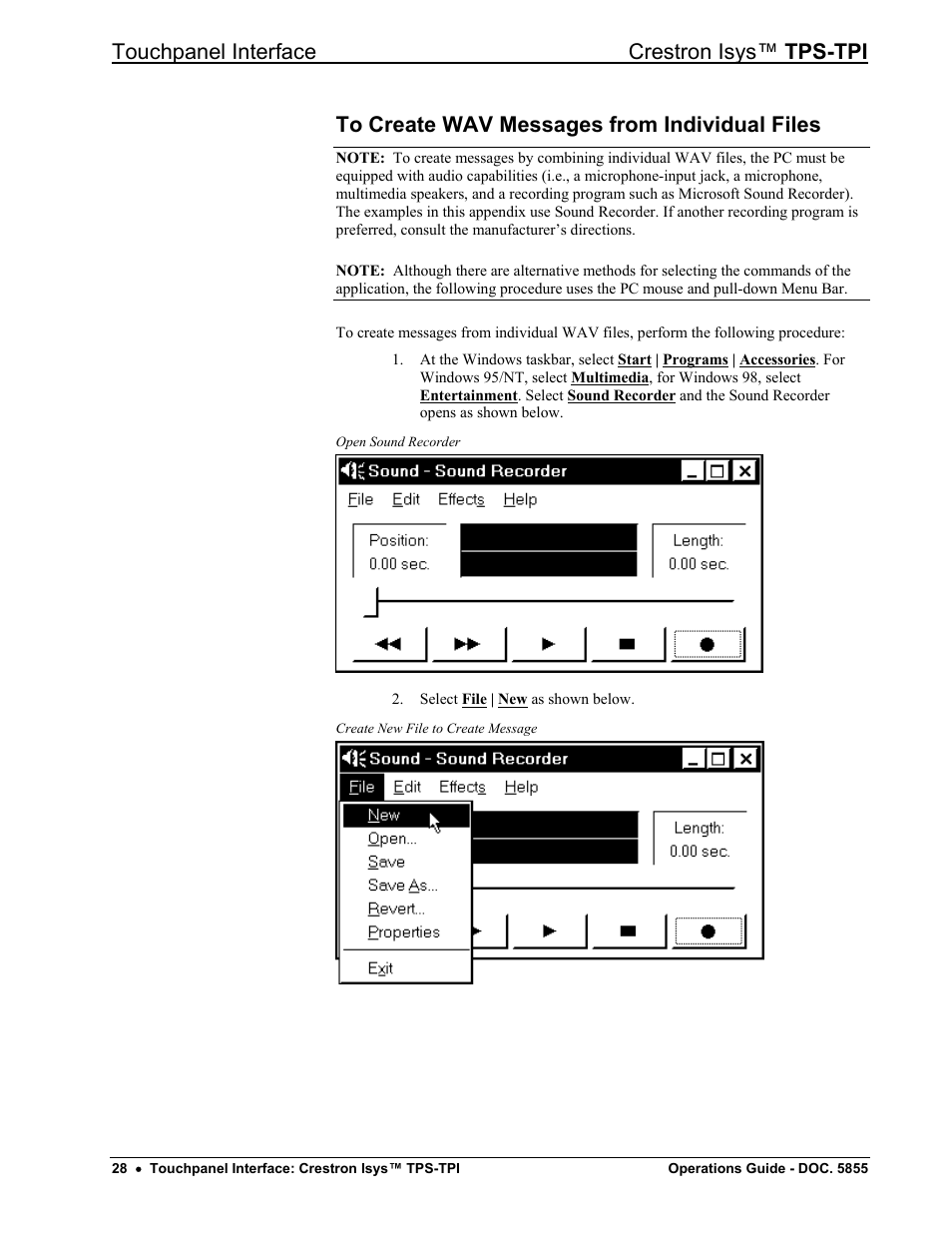 To create wav messages from individual files, Touchpanel interface crestron isys™ tps-tpi | Crestron electronic TPS-TPI User Manual | Page 32 / 48