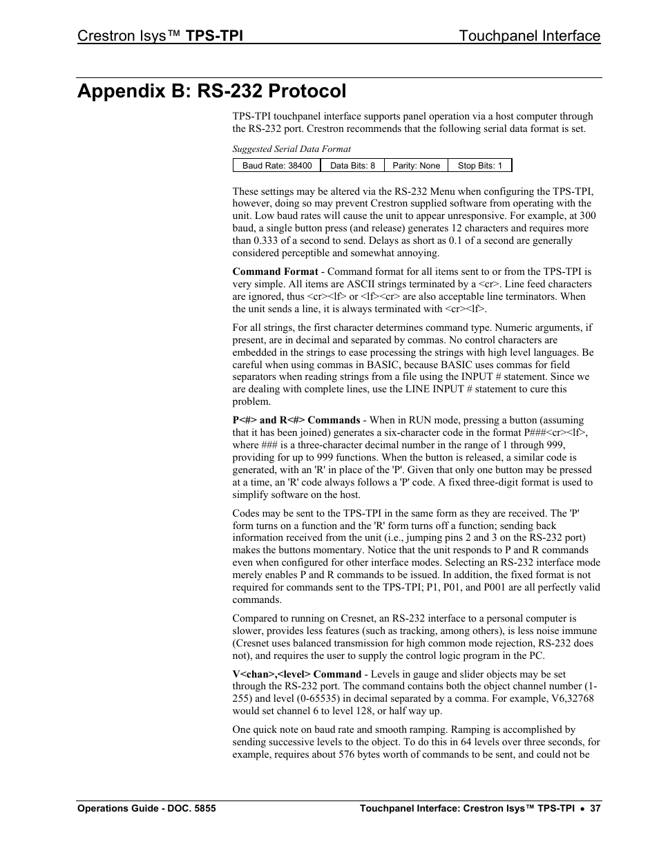 Appendix b: rs-232 protocol, Provides information so, The cable can be fabricated on site | Crestron isys™ tps-tpi touchpanel interface | Crestron electronic TPS-TPI User Manual | Page 41 / 48