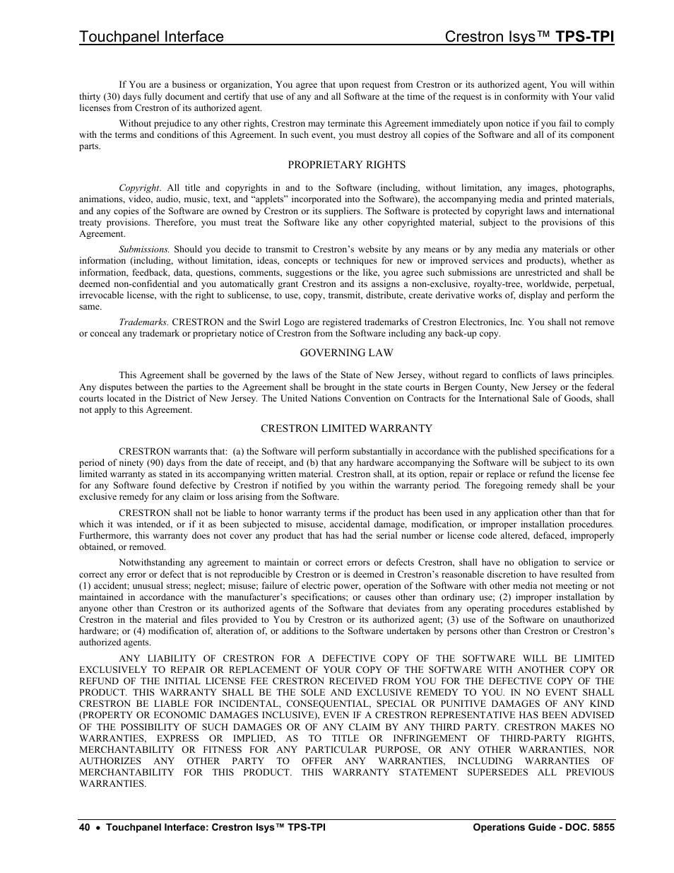 Touchpanel interface crestron isys™ tps-tpi | Crestron electronic TPS-TPI User Manual | Page 44 / 48