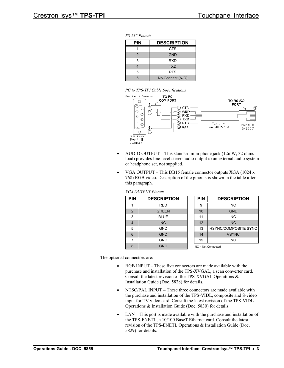 Crestron isys™ tps-tpi touchpanel interface | Crestron electronic TPS-TPI User Manual | Page 7 / 48